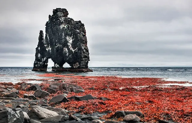 Panoramatický výhľad na oceán s horskou architektúrou